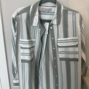 LOFT Mint and White Striped Blouse